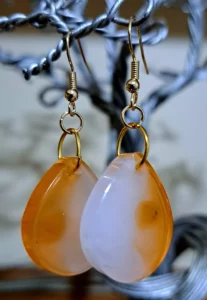 Peach And White Tear Drop Earrings