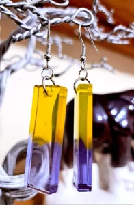 Purple And Yellow Rectangle Resin Earrings