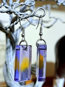 Purple Yellow Dot Resin Earrings