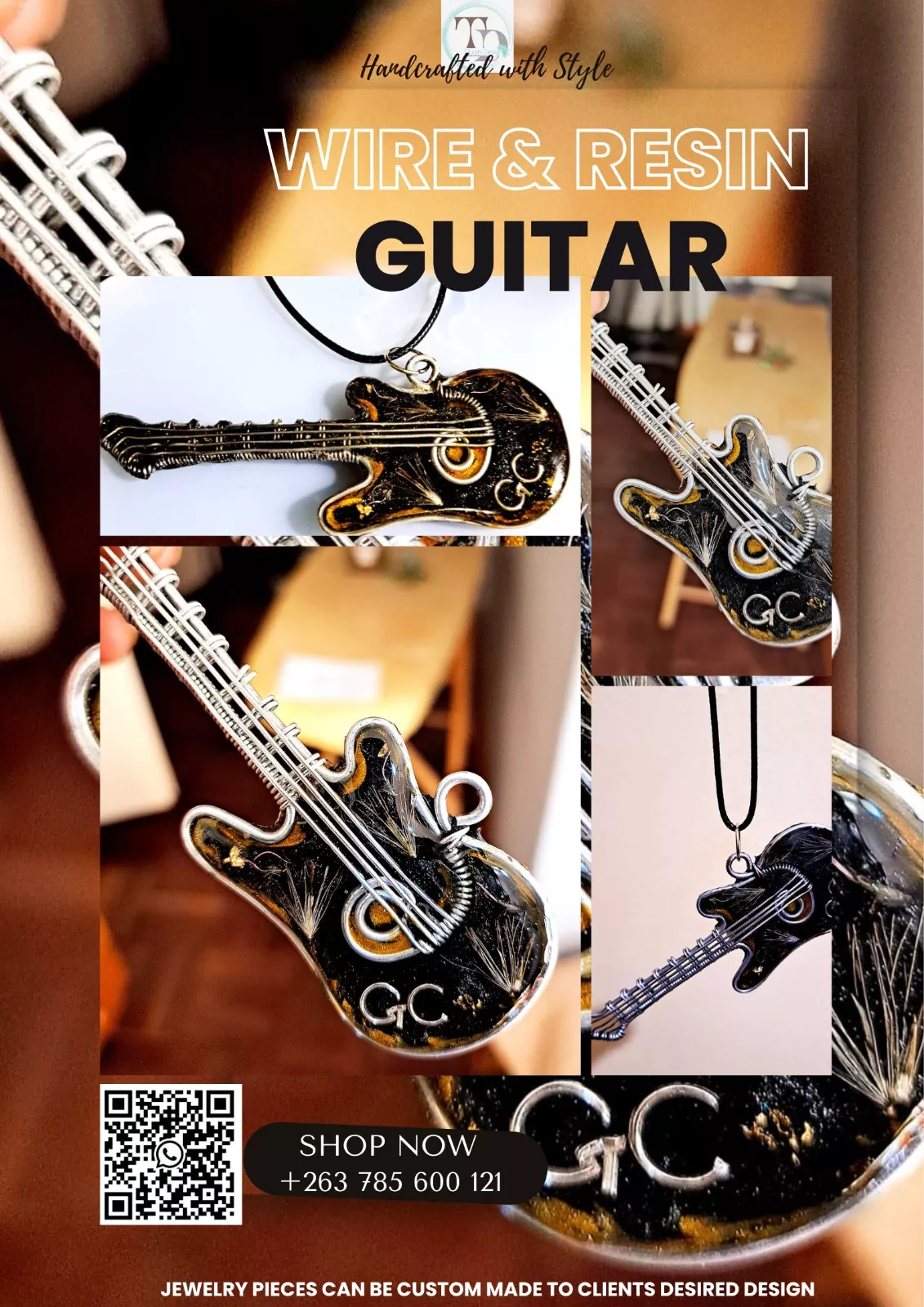 Wire And Resin Guitar Necklace