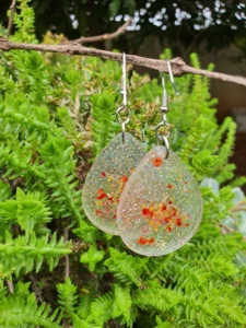 Floral Tear Drop Resin Earrings