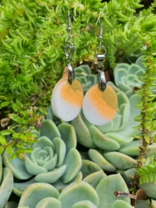 Peach And White Resin Oval Earrings
