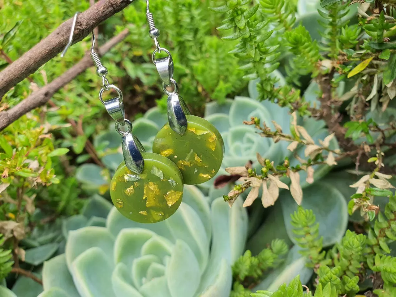 Golden Green Resin Earrings