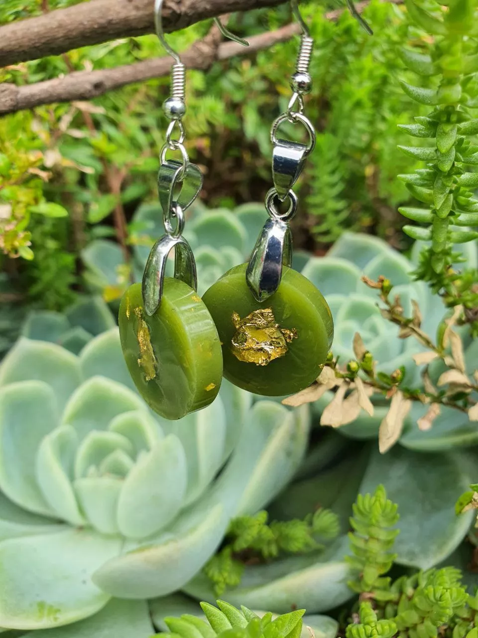 Golden Green Resin Earrings - Image 3
