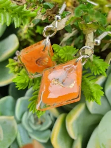 Orange Diamond Resin Earrings