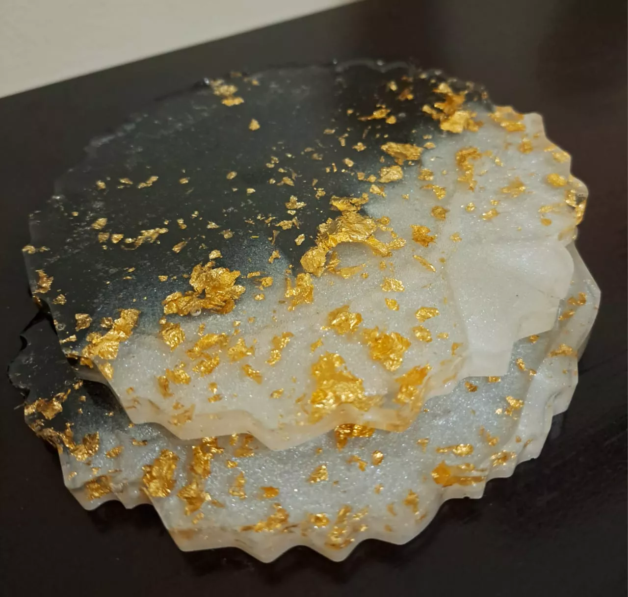 Golden White And Black Geode Coasters - Image 3