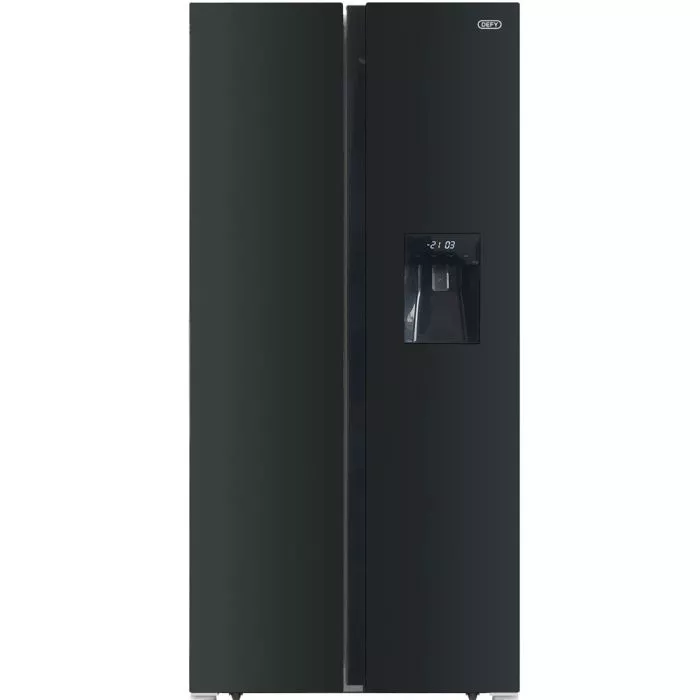 Defy 496lt Black Glass Side By Side Wd Fridge - Dff456