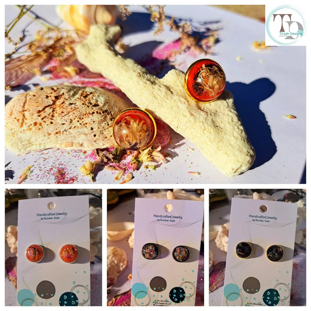 Resin Studs With Dried Flowers Inside|studs|circle Studs|gift For Her| Gift. - Image 2