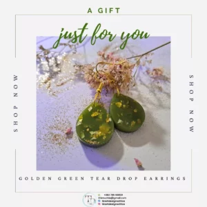 Golden Green Tear Drop Resin Earrings