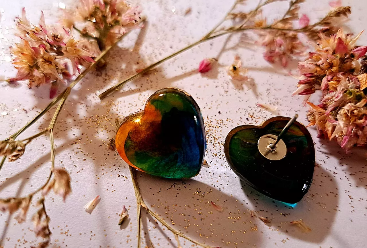Resin Heart Studs|studs| Gift For Her|gift - Image 3