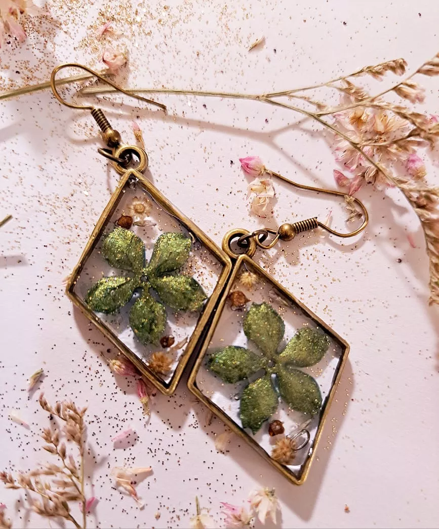 Brass Diamond Pendant With Green ? Earrings| Gift For Her| - Image 2