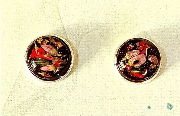 Resin Studs With Dried Flowers Inside|studs|circle Studs|gift For Her| Gift. - Image 4