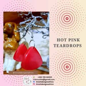 Hot Pink  Resin Tear Drop Earrings
