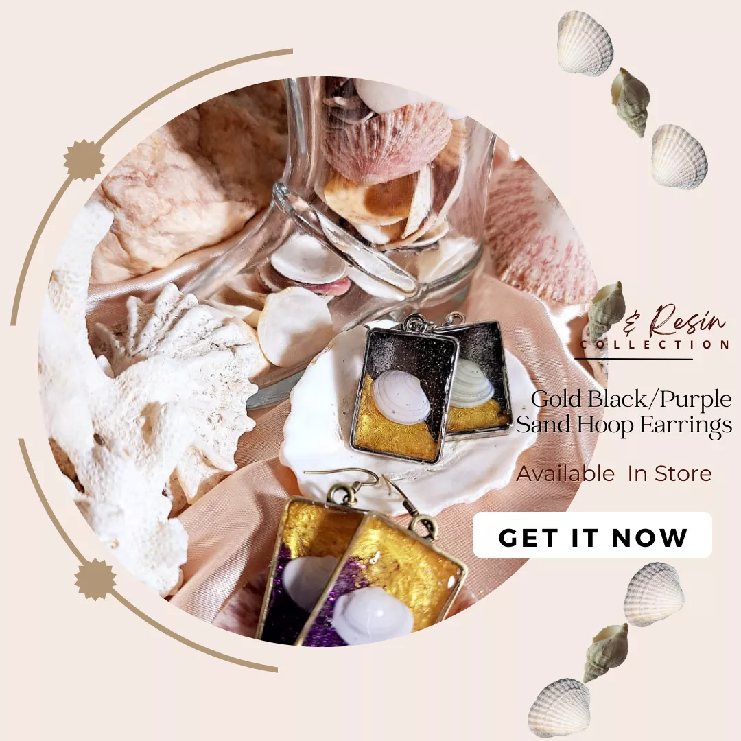 Gold Black/purple Sand Earrings| Hoop Earrings| Gift For Her| Shells And Resin