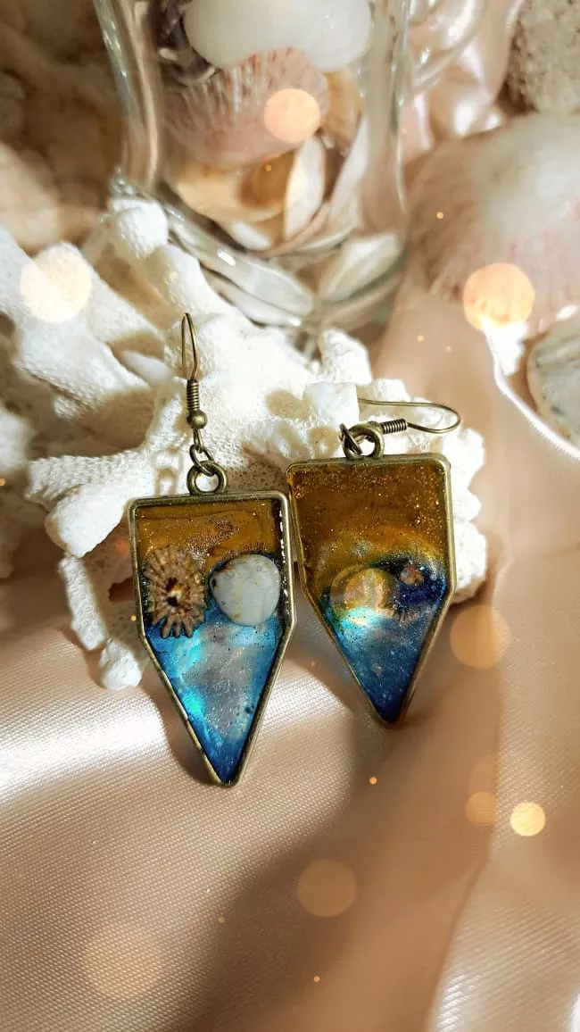 Ocean View Hoop Earrings| Hoop Earrings| Brass Earrings| Gift For Her| Resin And Shell Earrings. - Image 3
