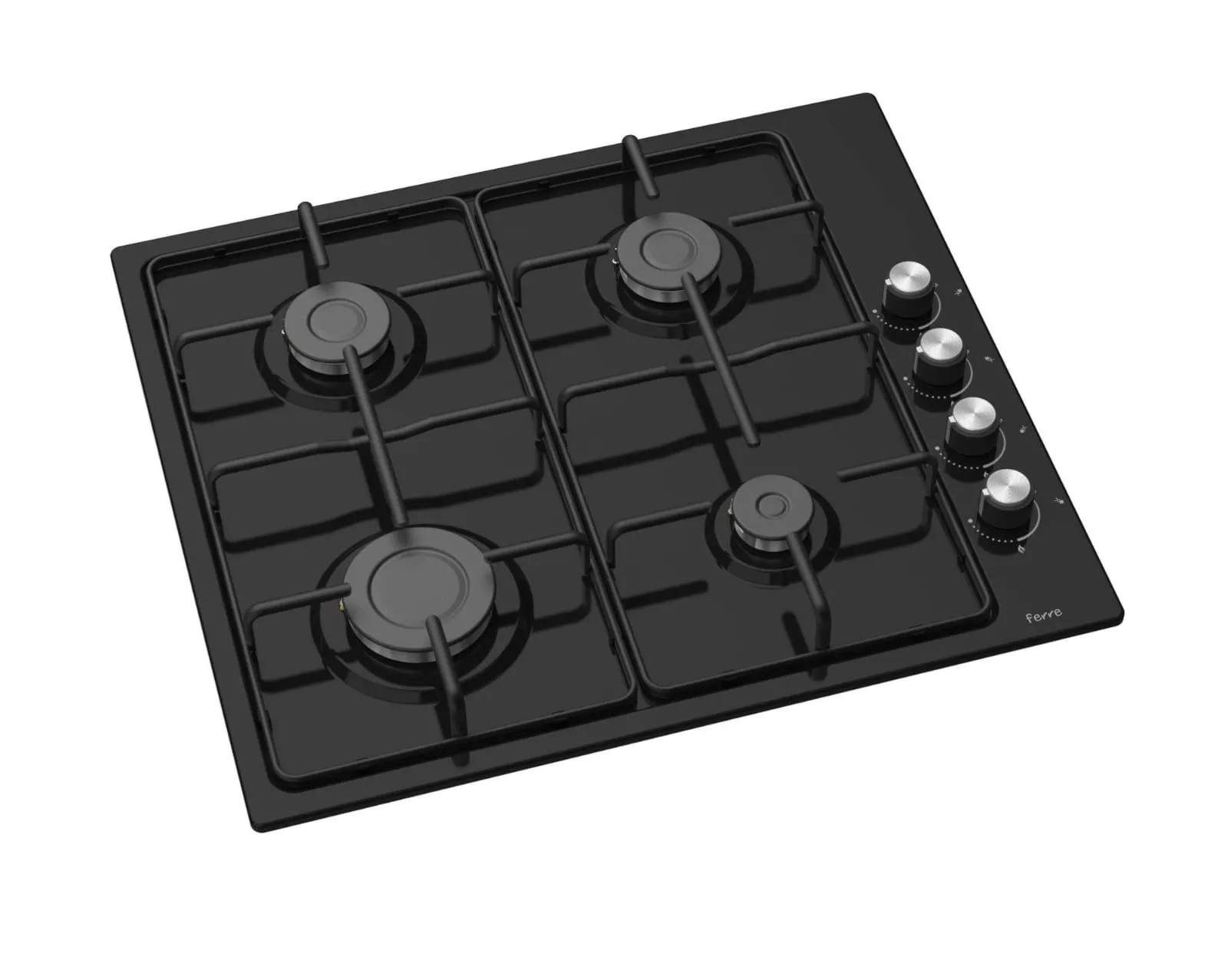 Ferre El056 - 60cm Built-in Gas Hob - 4 Burners - Shiny Black Enamel Body - Enamel Pan Supports