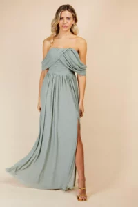 Little Mistress Sage Bridesmaid Maxi Bardot Dress - Womens - Green - Size: 12