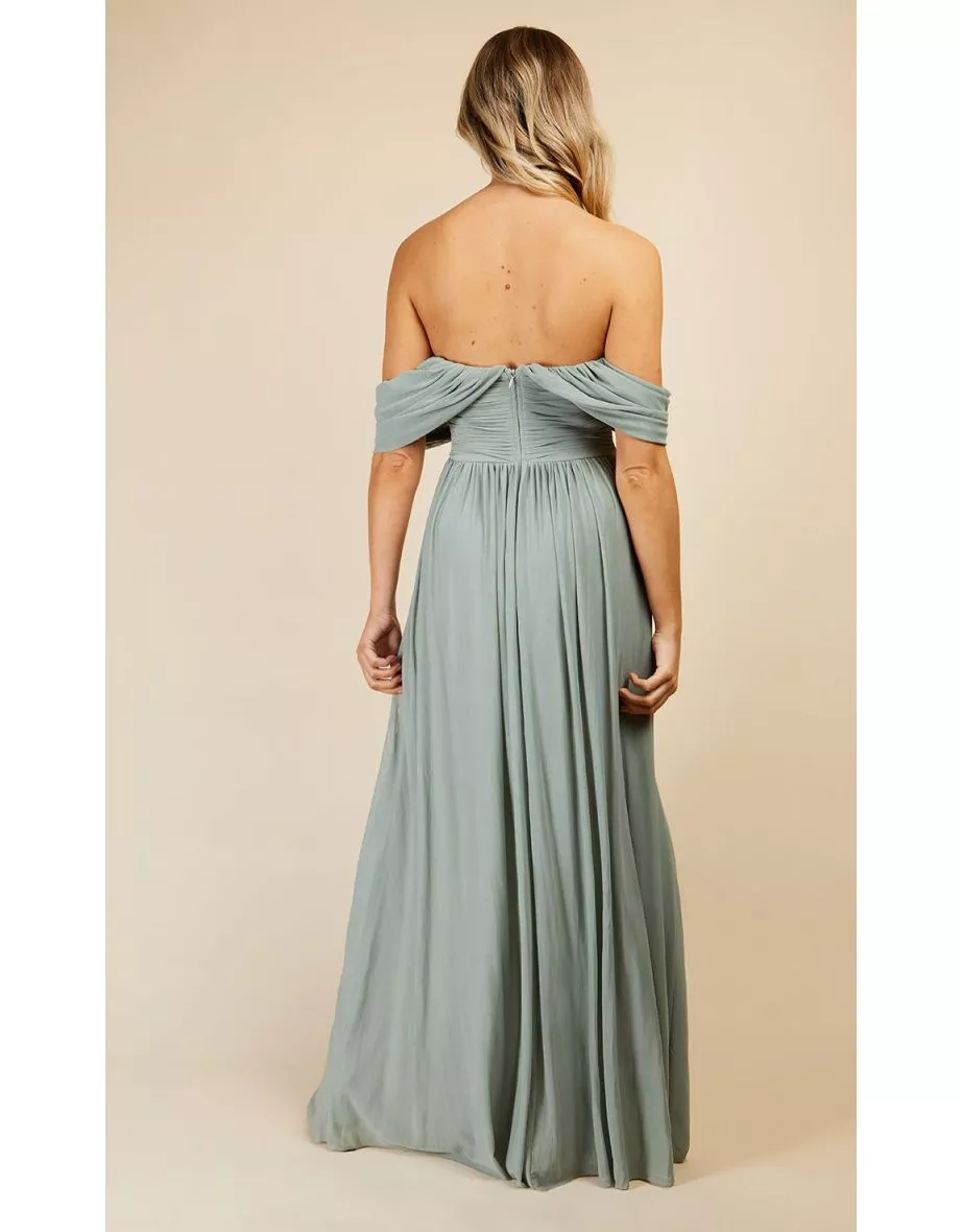 Little Mistress Sage Bridesmaid Maxi Bardot Dress - Womens - Green - Size: 12 - Image 3