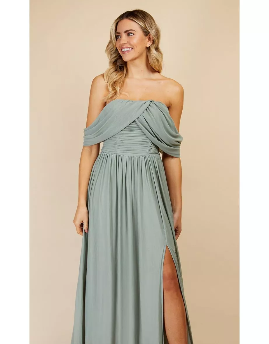 Little Mistress Sage Bridesmaid Maxi Bardot Dress - Womens - Green - Size: 12 - Image 2