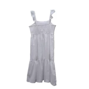 White Ruffle Strap Smocked Midi Dress