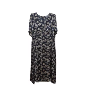 Plus Size Ladies Black Daisy Floral Print Puff Sleeve Midi Dress