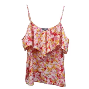 Pink/red Floral Strappy Ruffle Cami Top
