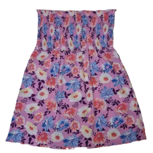 Womens Sheering Boob Tube Gather Bandeau Top Plus Size Shirred Flowered Mini Dress size:20/22