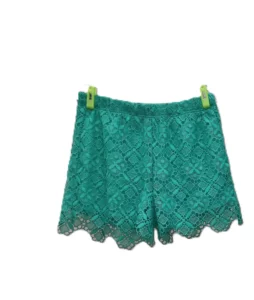 Green Lace Summer Shorts With Scalloped Hem