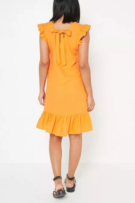 Linen Blend Orange Tie Back Dress Size:10uk - Image 2