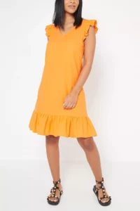 Linen Blend Orange Tie Back Dress Size:10uk