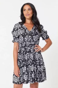 Short Blue Ditsy Tea Dress Size:24uk