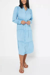 Tiered Blue Denim Midi Dress Size:14uk