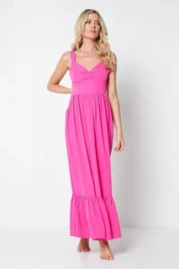 Pink Woven Bow Back Beach Maxi Dress Size 16/18