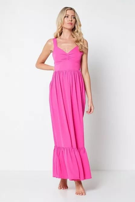 Pink Woven Bow Back Beach Maxi Dress Size 16/18