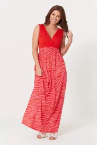 Pink/red Palm Empired Maxi Dress Size:16/18