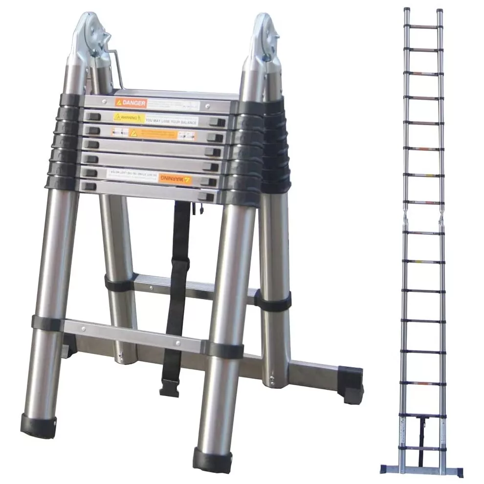 2.2+2.2m Folding Ladder, Aluminum Telescopic & Foldable Extension A-shape Ladder
