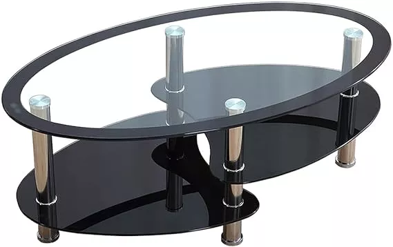 Coffee Tables, Oval Tempered Glass Coffee Table For Living Room