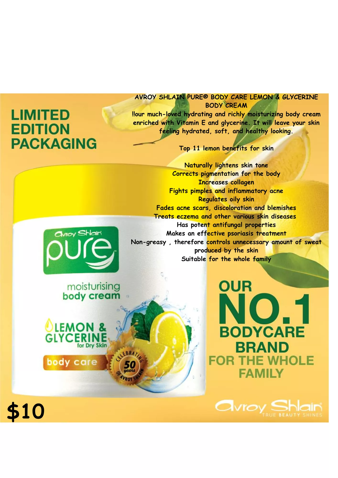 Avroy Shlain Lemon Glycerin Body Cream