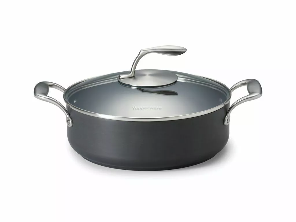 Tupperware Chef Series Sauteuse 4l, Non-stick Cooking Pot, Chrome Finish, Glass Lid