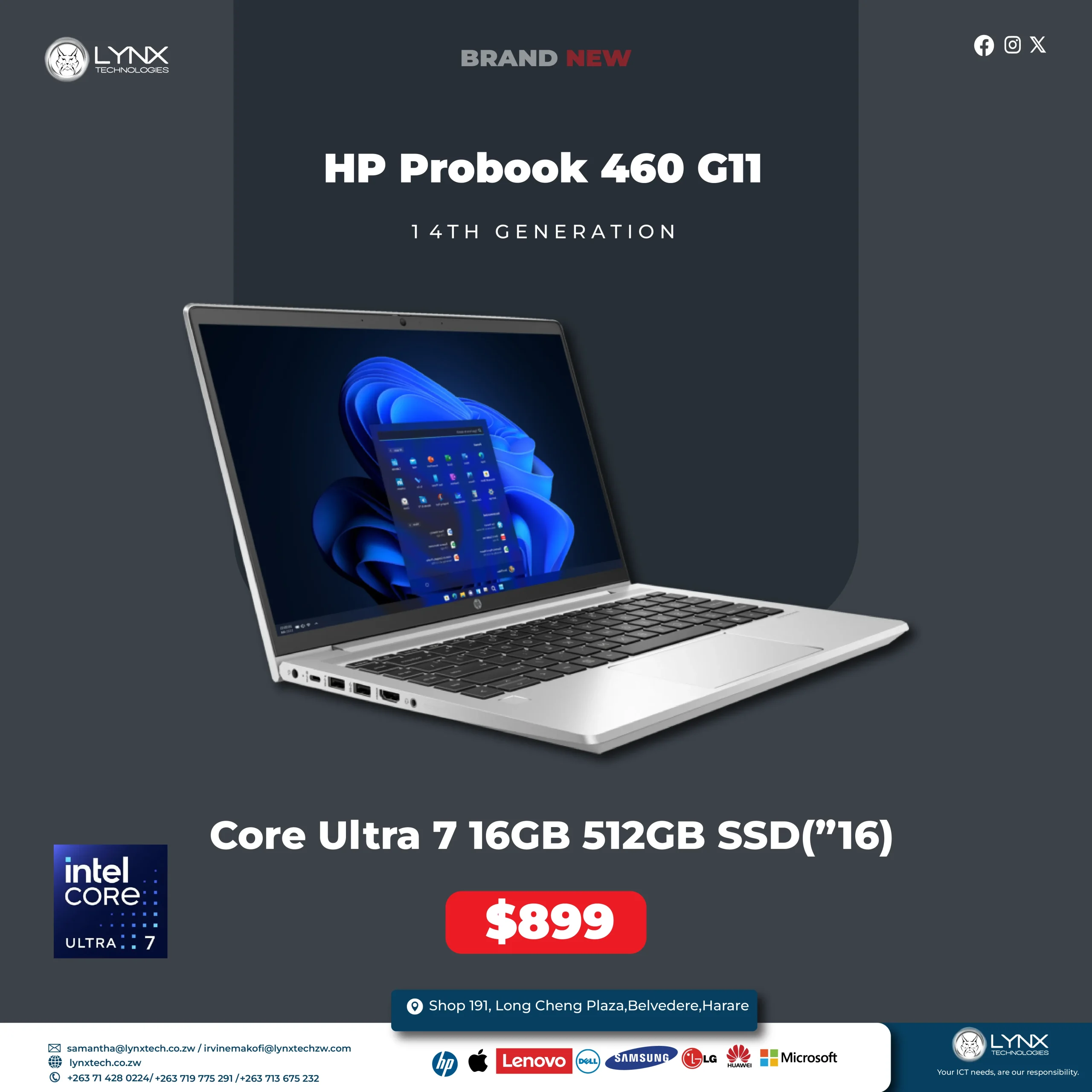 Hp Probook 460 G11 Core Ulta 7 14th Gen 16gb Ddr5 Ram Win 11