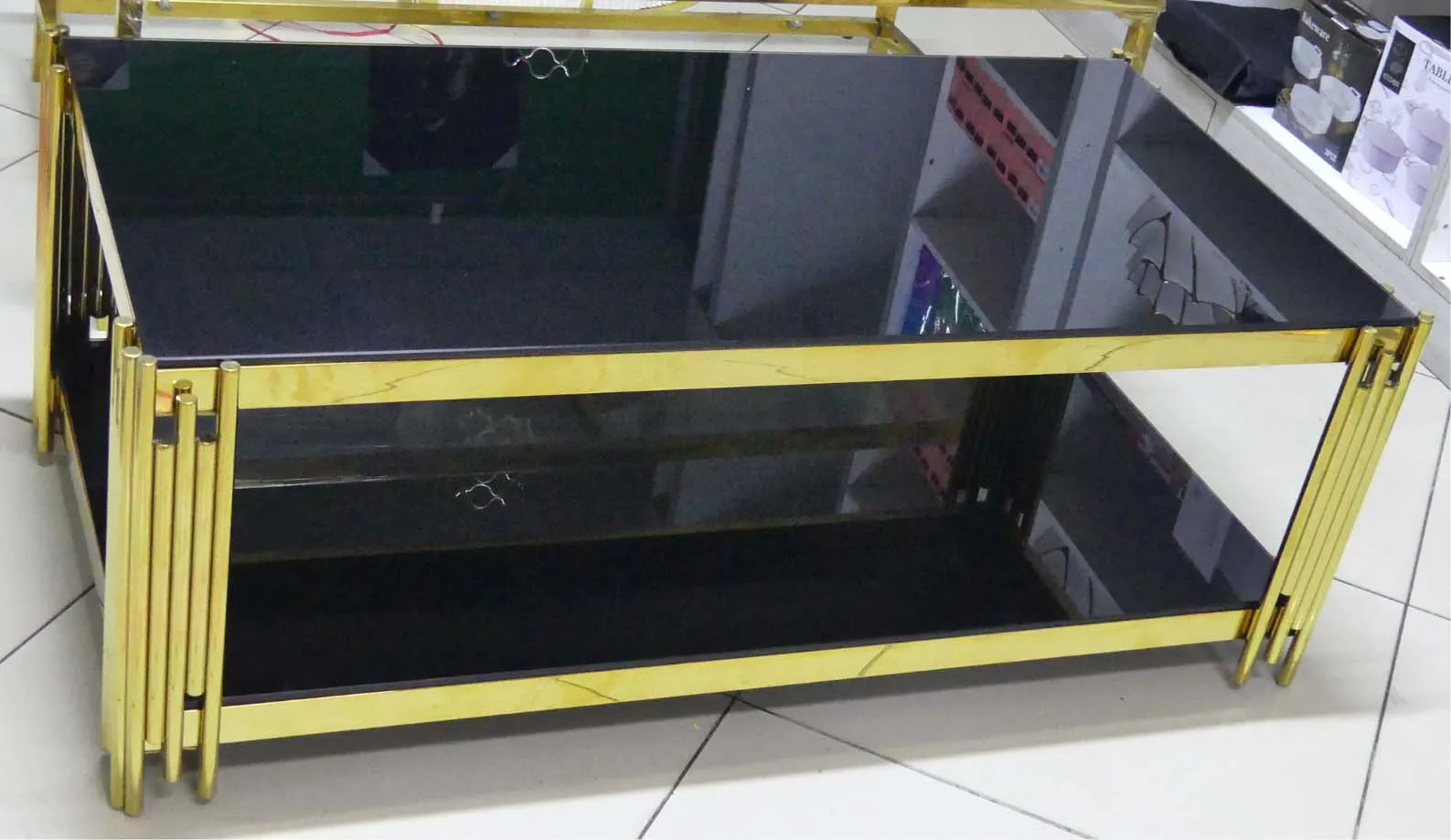 Gold Rectangle Stainless Steel Chrome Gold Tempered Glass - Image 3