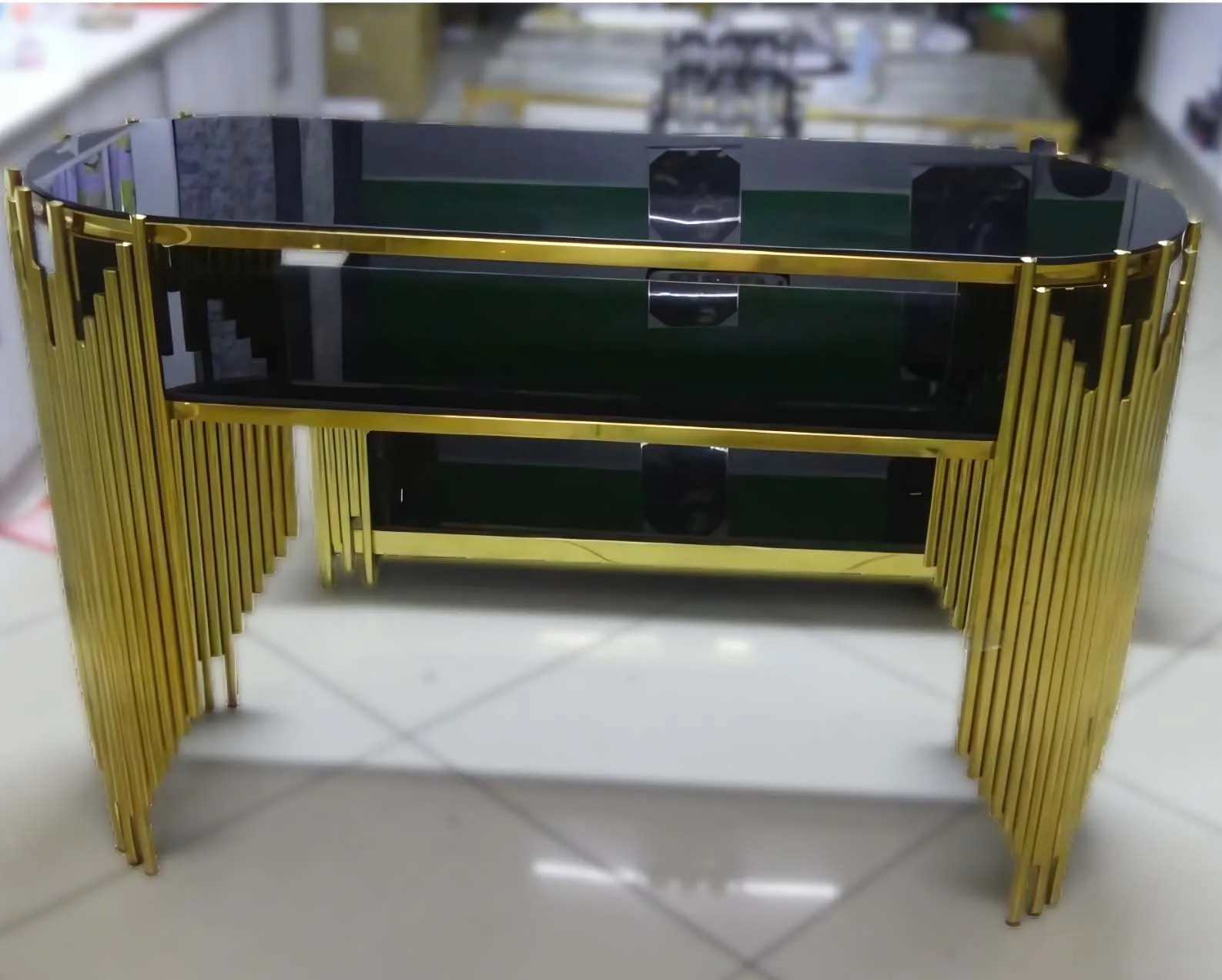 Living Room Furniture Gold Stainless Steel Mirrors Console Table - Image 2