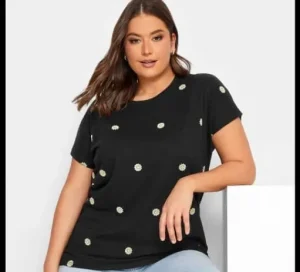 Yours Curve Black Daisy Flower Embroided T-shirt